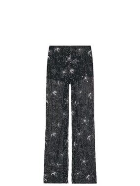 Zara Black Wide-Leg Embellished Floral Pants